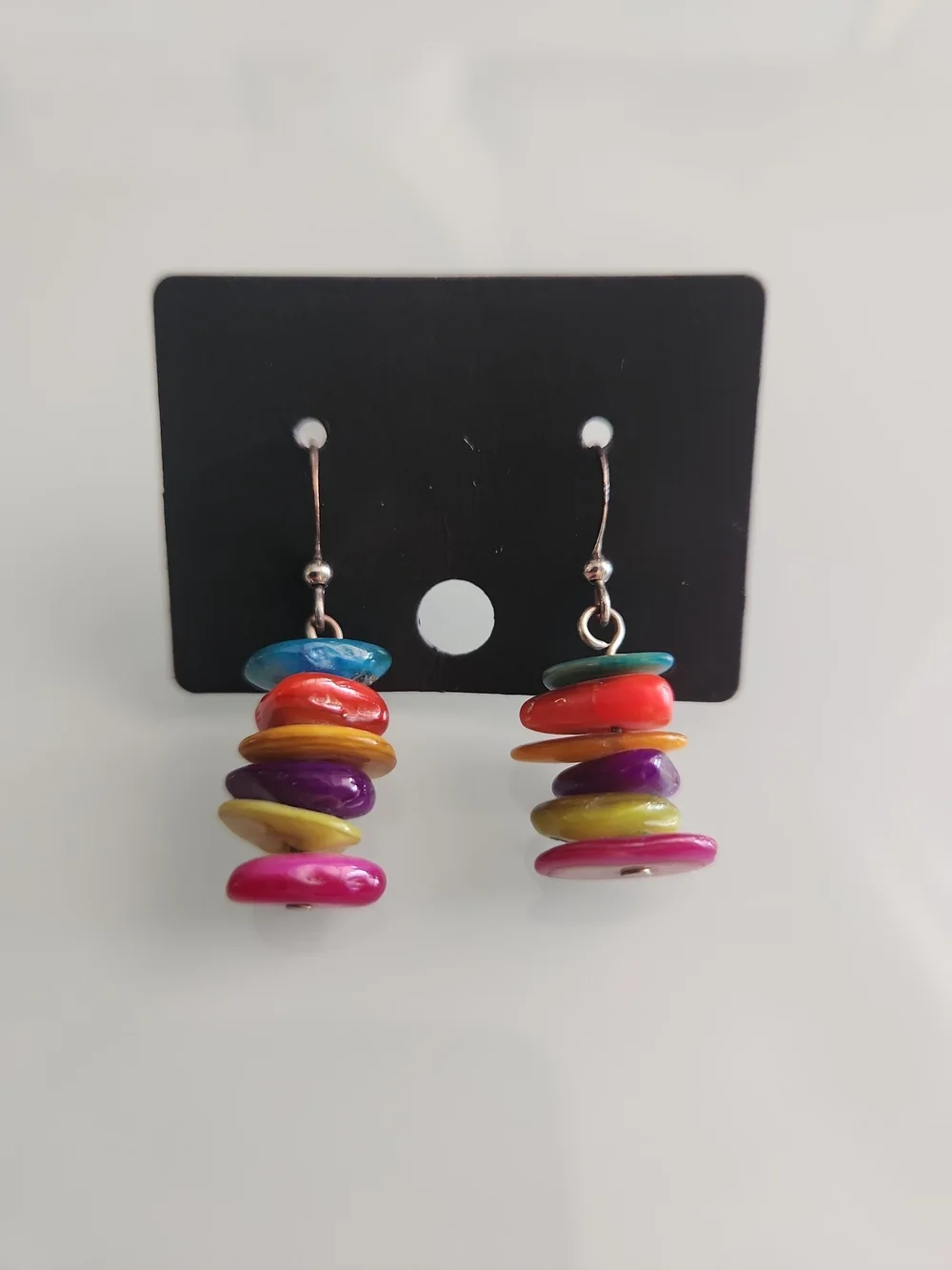 VINTAGE Colorful Stacked Disc Drop Earrings